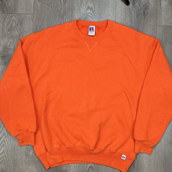 Russell Athletic 90s Crewneck Sweatshirt Vintage Orange Blank USA Men's Medium - Picture 2 of 6